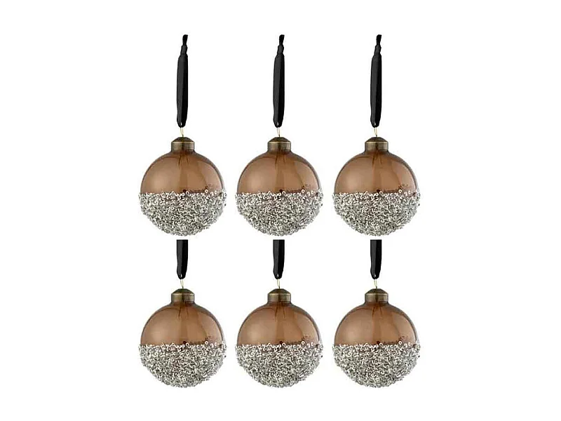 Lot de 6 Boules de Noël "Perles" 8cm Marron