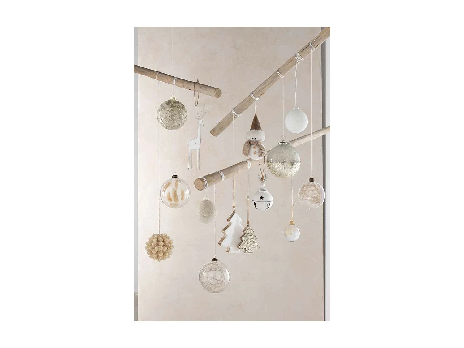 Scatola di 4 palline di Natale in vetro naturale 27.5x27.5x13.5 cm