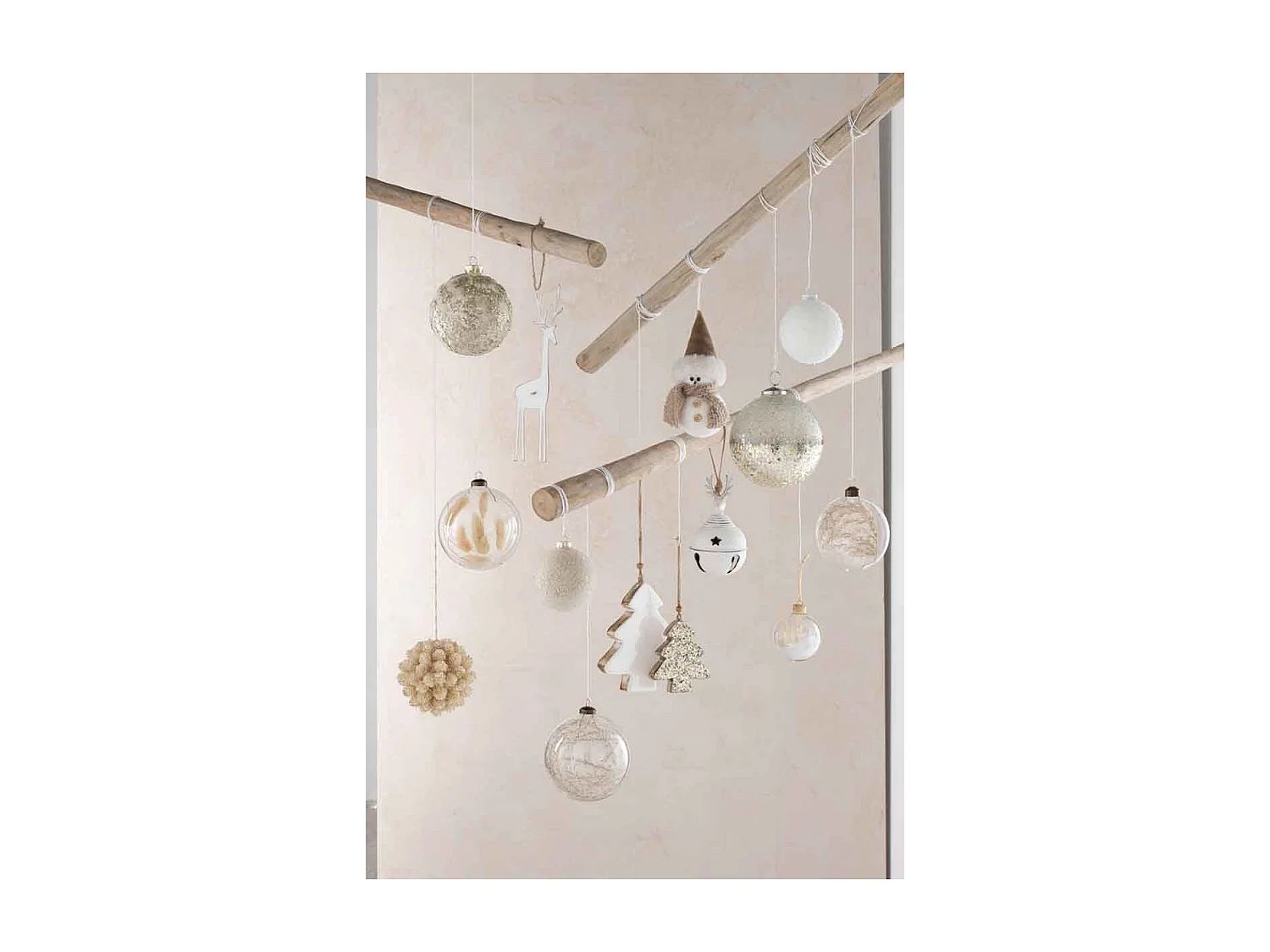 Scatola di 4 palline di Natale in vetro naturale 27.5x27.5x13.5 cm