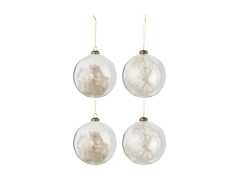 Scatola di 4 palline di Natale in vetro naturale 27.5x27.5x13.5 cm