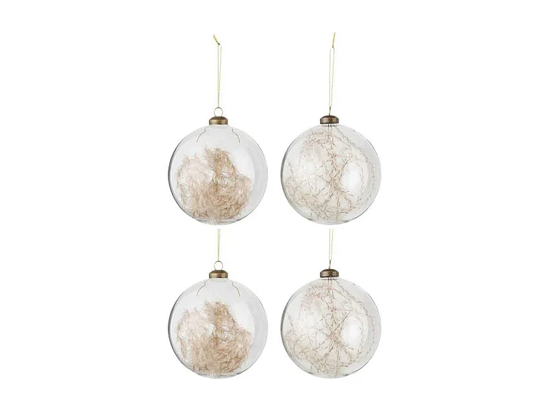 Scatola di 4 palline di Natale in vetro naturale 27.5x27.5x13.5 cm