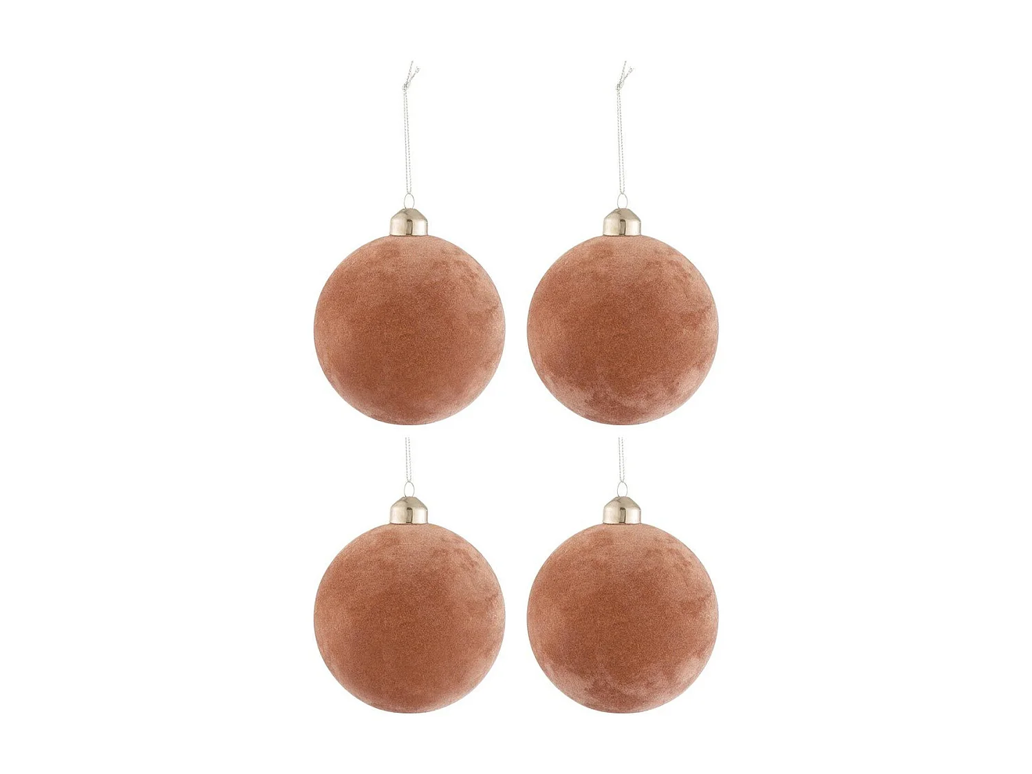 Lot de 4 Boules de Noël "Velours" 10cm Vieux Rose