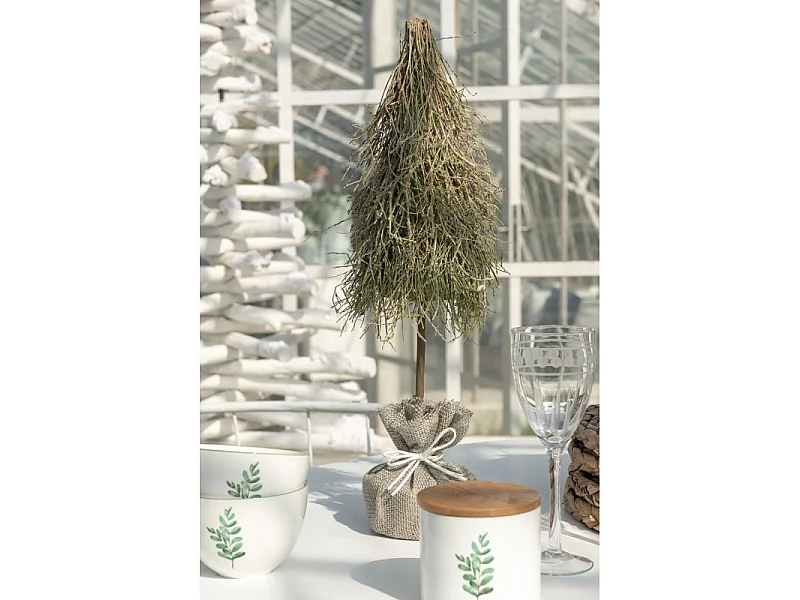 Albero di Natale artificiale con base in iuta e legno verde 14x14x51 cm