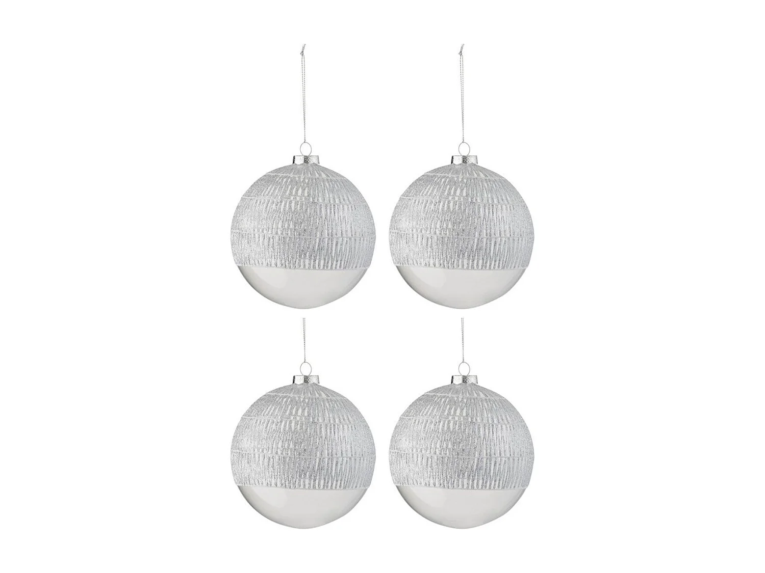 Caja de 4 bolas de Navidad de vidrio plateado de 12x12x12 cm