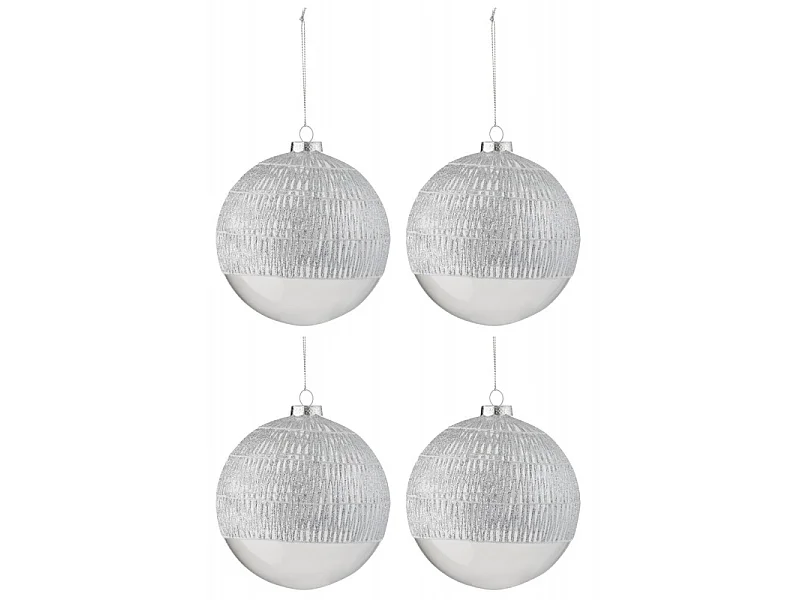Scatola di 4 palline di Natale in vetro argento 12x12x12 cm
