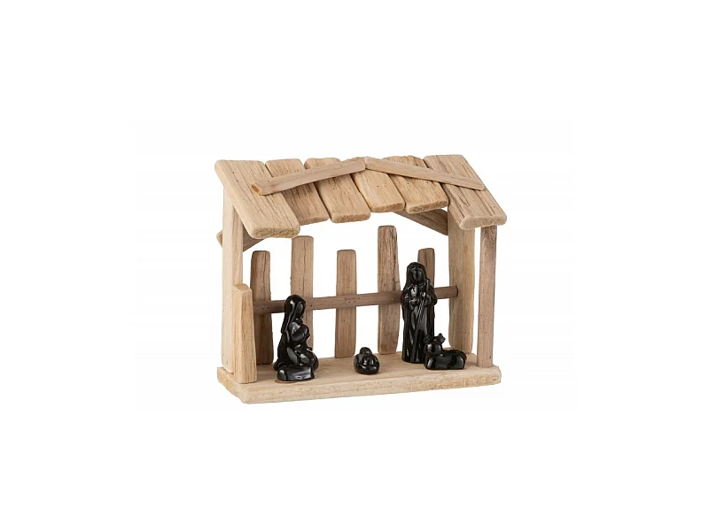 Crèche de Noël "Toit Plat" 25cm Marron & Noir