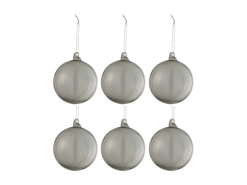 Lot de 6 Boules de Noël "Verre Épais" 8cm Gris