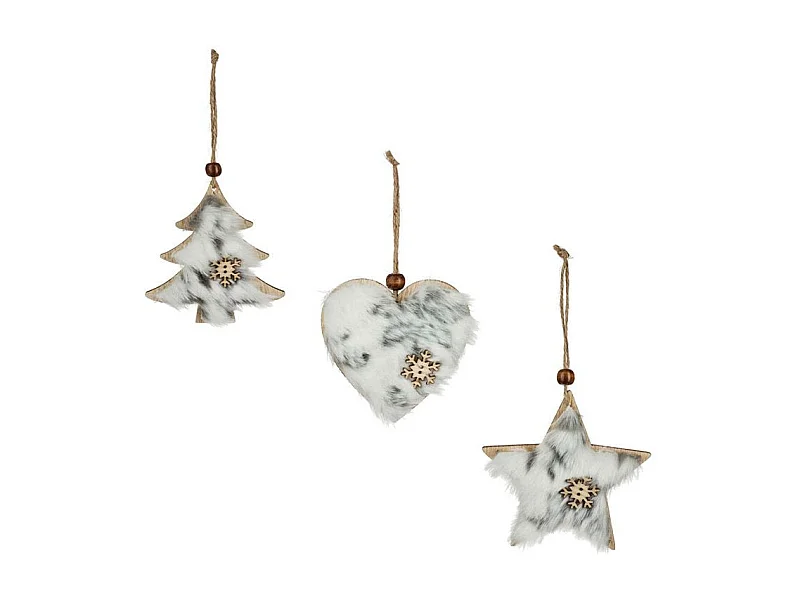 Sujet de Noël 3 Formes "Bois" 22cm Gris & Beige