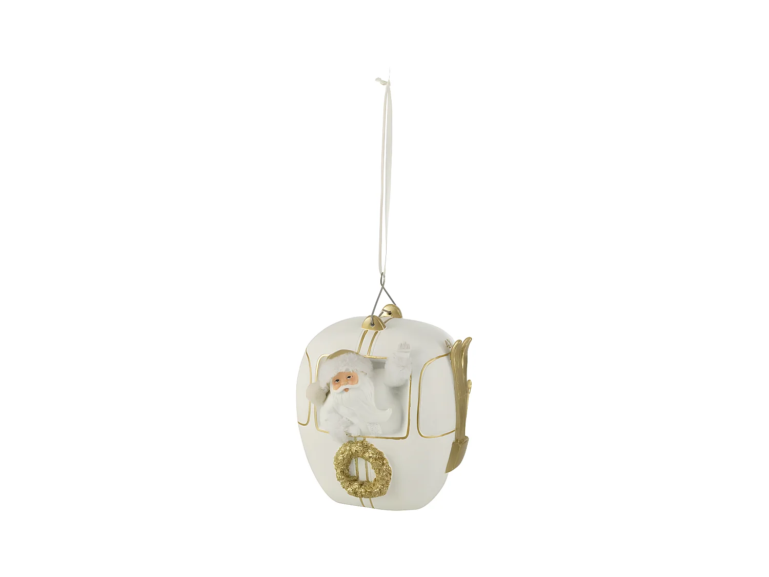 Funivia con Babbo Natale in resina bianca 18x15.5x23 cm