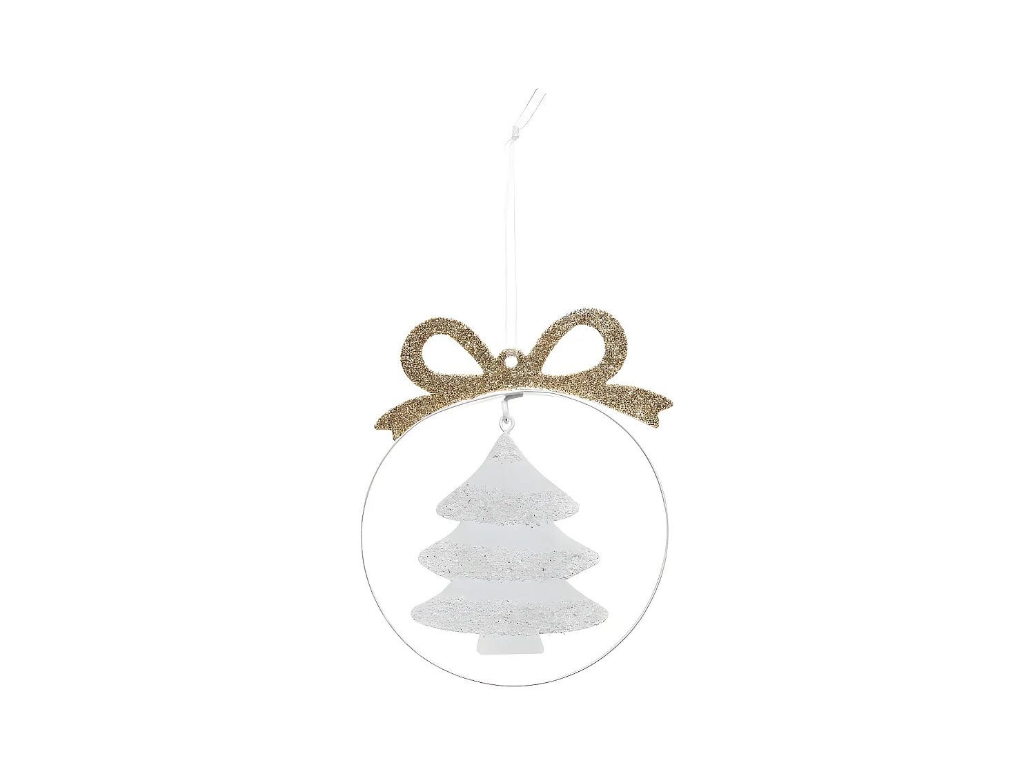 Sujet de Noël "Sapin avec Nœud" 11cm Blanc & Or