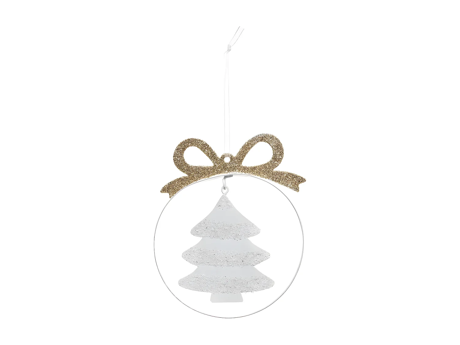 Sujet de Noël "Sapin avec Nœud" 11cm Blanc & Or