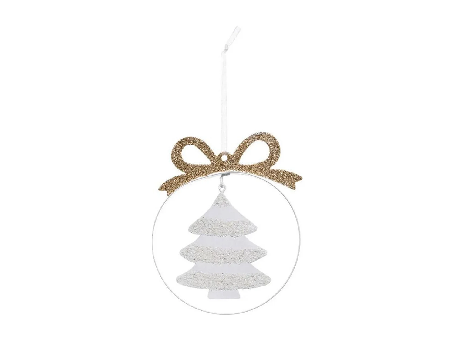 Sujet de Noël "Sapin avec Nœud" 11cm Blanc & Or