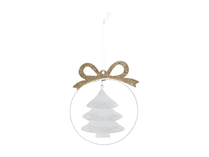 Sujet de Noël "Sapin avec Nœud" 11cm Blanc & Or