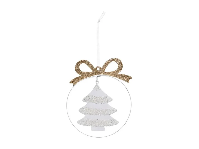 Sujet de Noël "Sapin avec Nœud" 11cm Blanc & Or