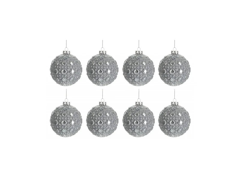 Caja de 8 bolas de Navidad de vidrio gris de 8x8x8 cm