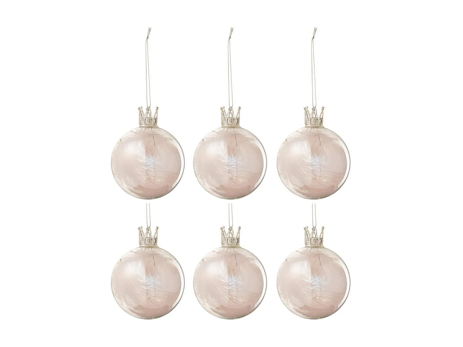 Lot de 6 Boules de Noël "Couronne" 8cm Rose