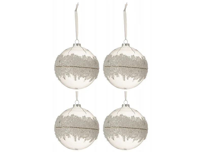 Lot de 4 Boules de Noël "Glace" 10cm Blanc & Argent