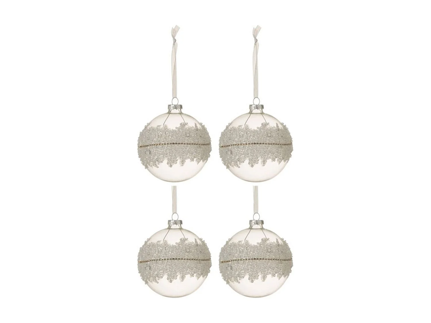 Lot de 4 Boules de Noël "Glace" 10cm Blanc & Argent