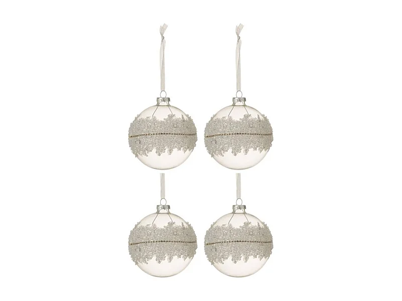 Caja de 4 adornos navideños de cristal transparente 12x12x12 cm