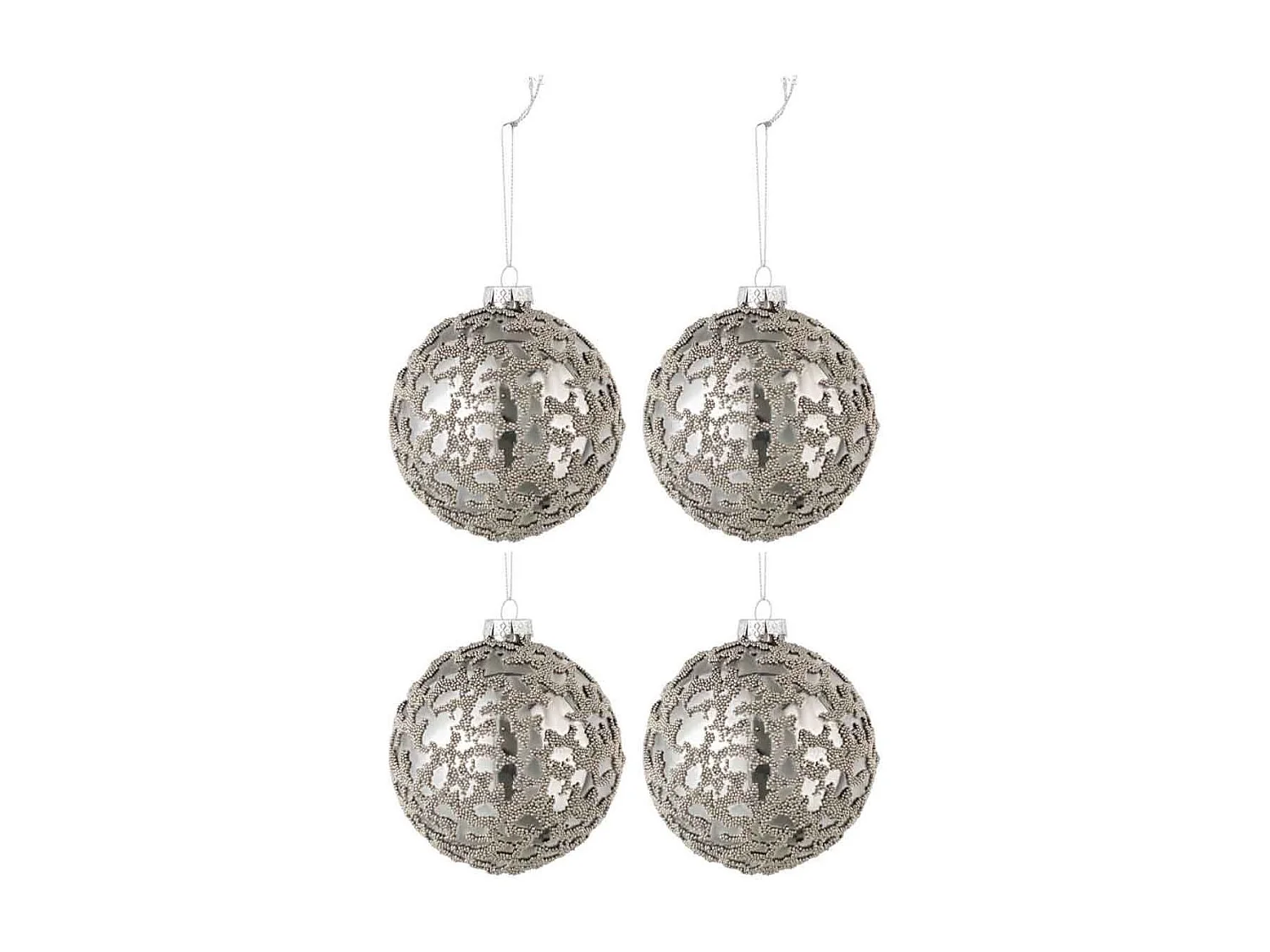 Scatola di 4 palline di Natale in vetro grigio 10x10x10 cm