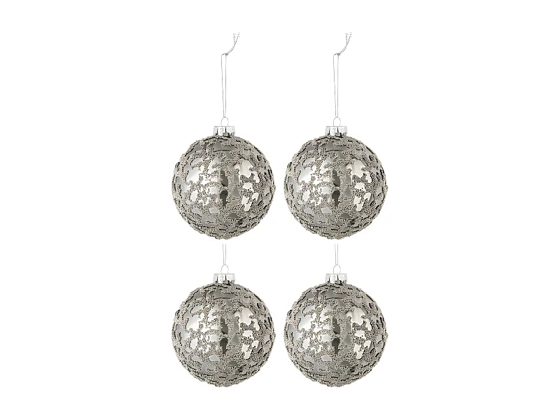 Lot de 4 Boules de Noël "Mini Perles" 10cm Gris