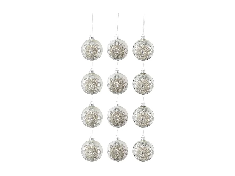 Lot de 12 Boules de Noël "Ornement" 8cm Argent