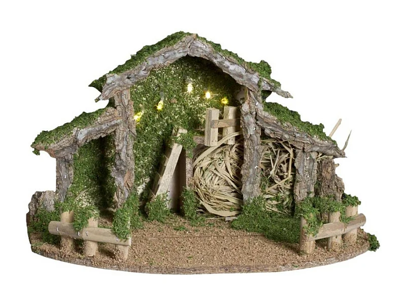 Crèche de Noël Lumineuse "Led" 38cm Vert & Beige