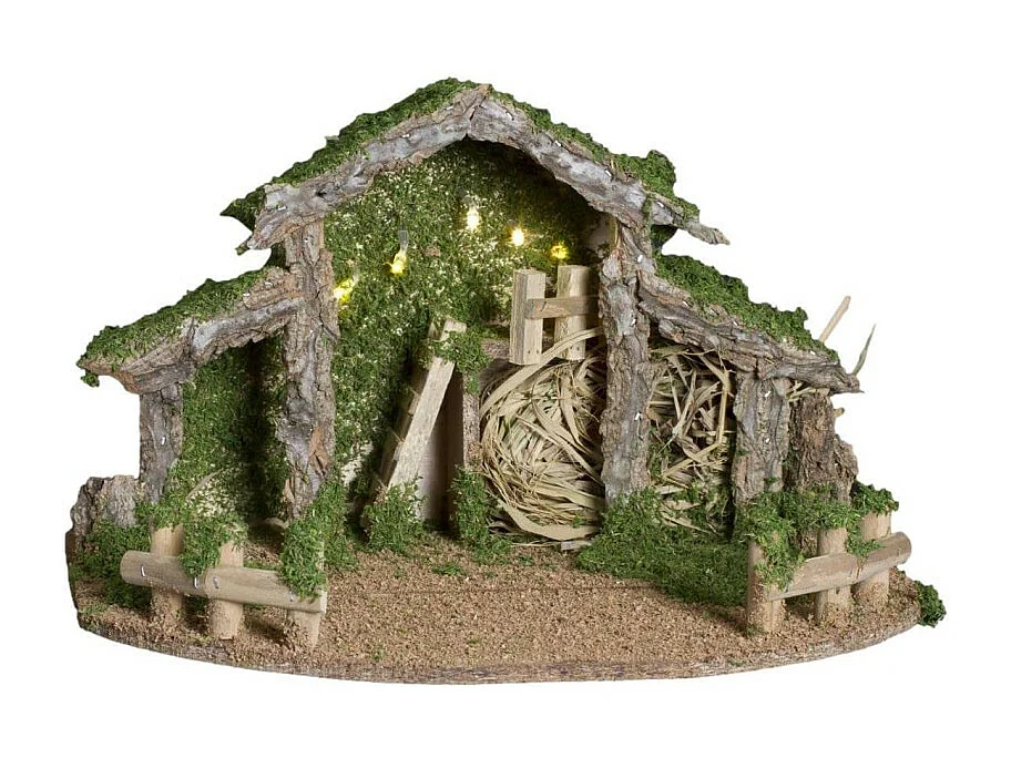 Crèche de Noël Lumineuse "Led" 38cm Vert & Beige