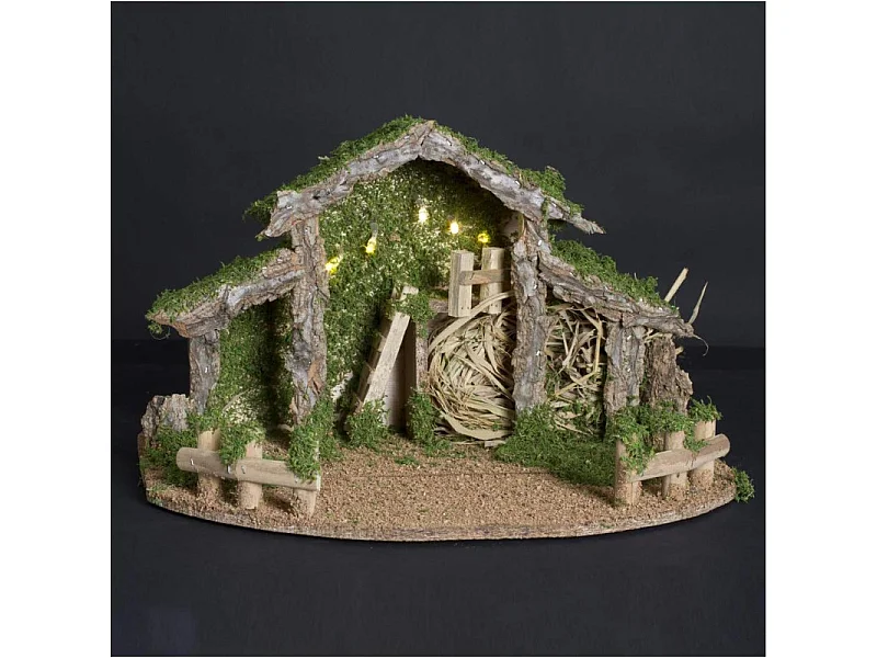 Crèche de Noël Lumineuse "Led" 38cm Vert & Beige