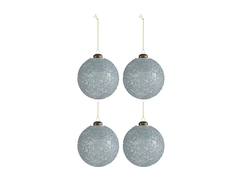 Scatola di 4 palline di Natale in vetro grigio 10x10x10 cm