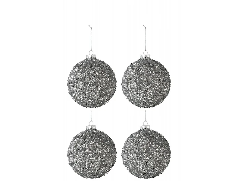Lot de 4 Boules de Noël "Paillettes" 10cm Gris Fumé