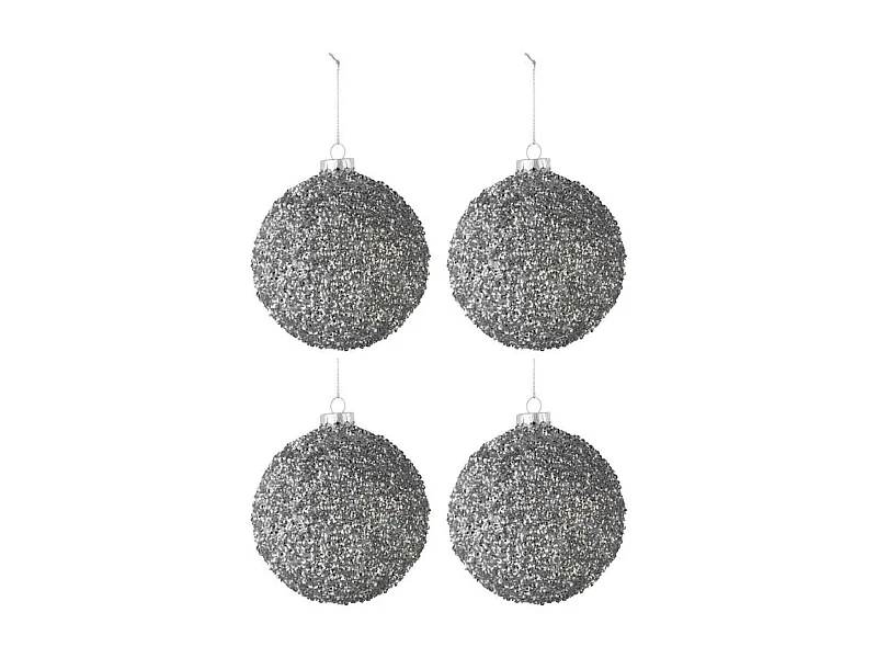 Lot de 4 Boules de Noël "Paillettes" 10cm Gris Fumé