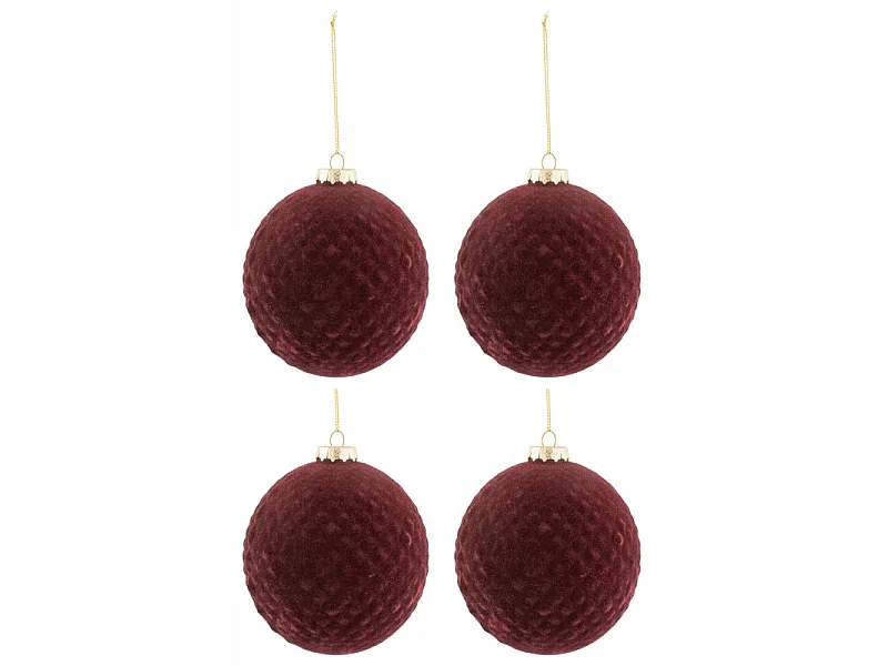 Lot de 4 Boules de Noël "Motifs" 10cm Bordeaux