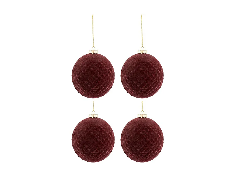 Lot de 4 Boules de Noël "Motifs" 10cm Bordeaux