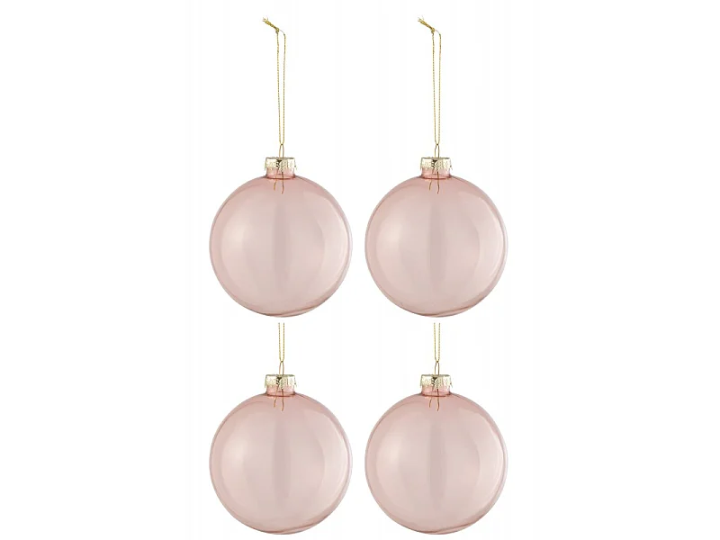 Scatola di 4 palline di Natale in vetro rosa 10.5x10.5x12 cm