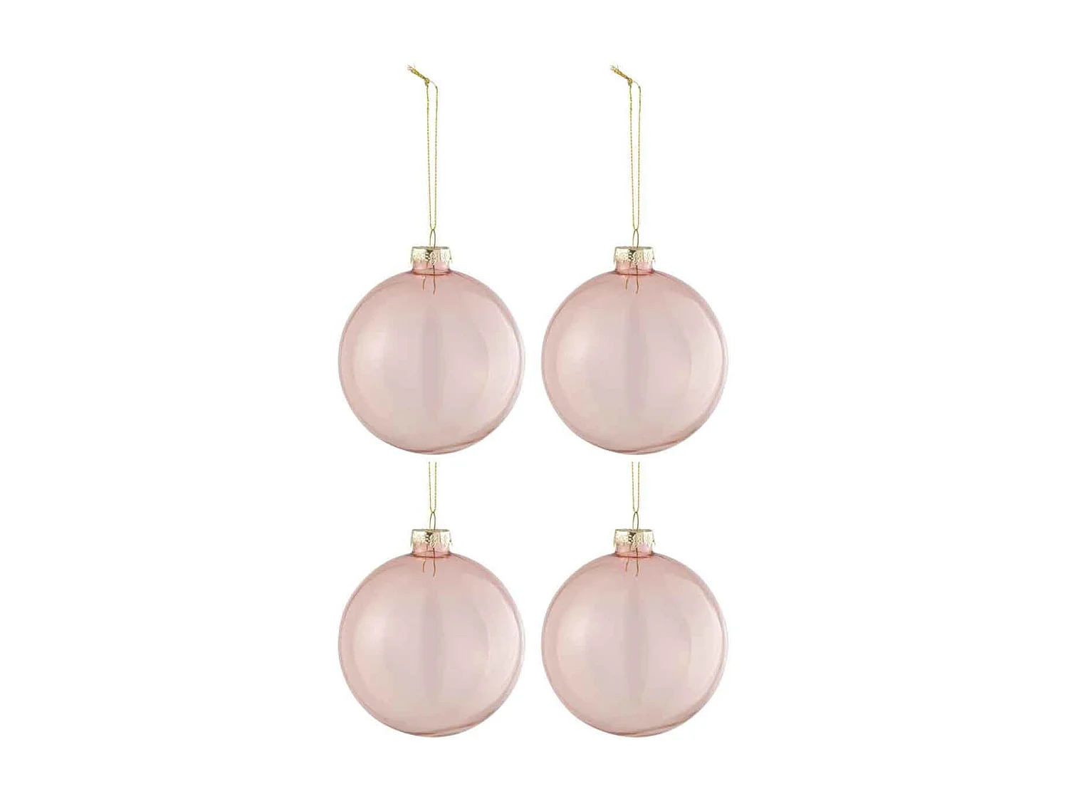 Lot de 4 Boules de Noël "Verre Épais" 10cm Transparent & Rose