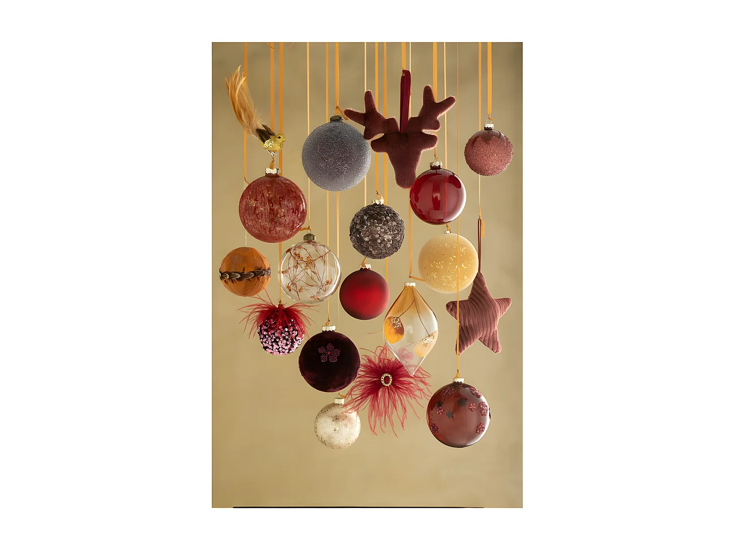 Caja de 4 bolas de Navidad de vidrio naranja 12x12x15 cm