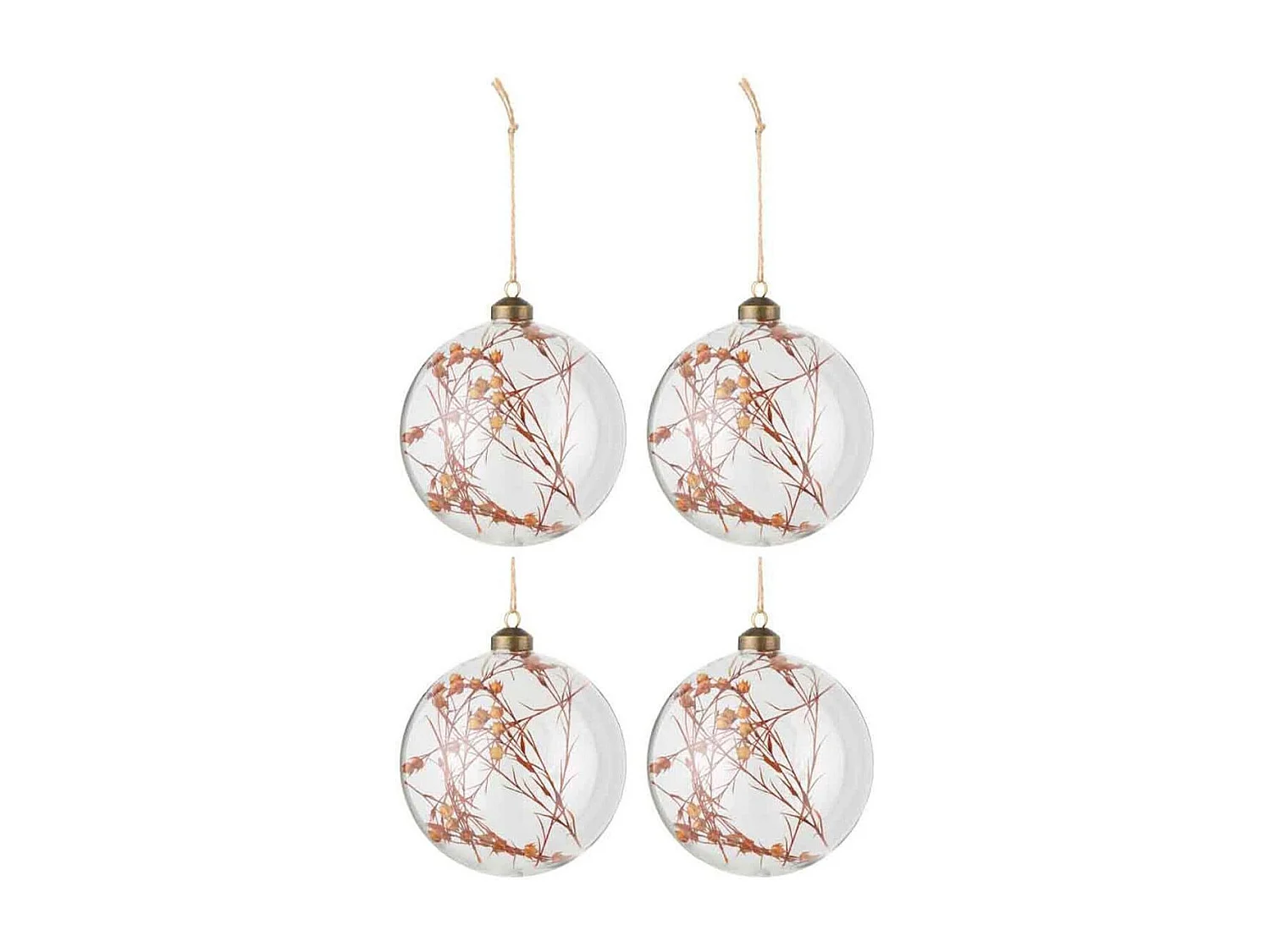 Lot de 4 Boules de Noël "Fleurs Séchées" 12cm Orange