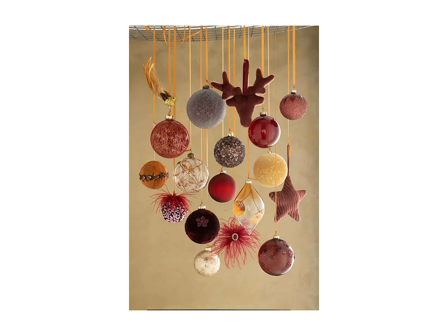 Lot de 4 Boules de Noël "Fleurs Séchées" 12cm Orange