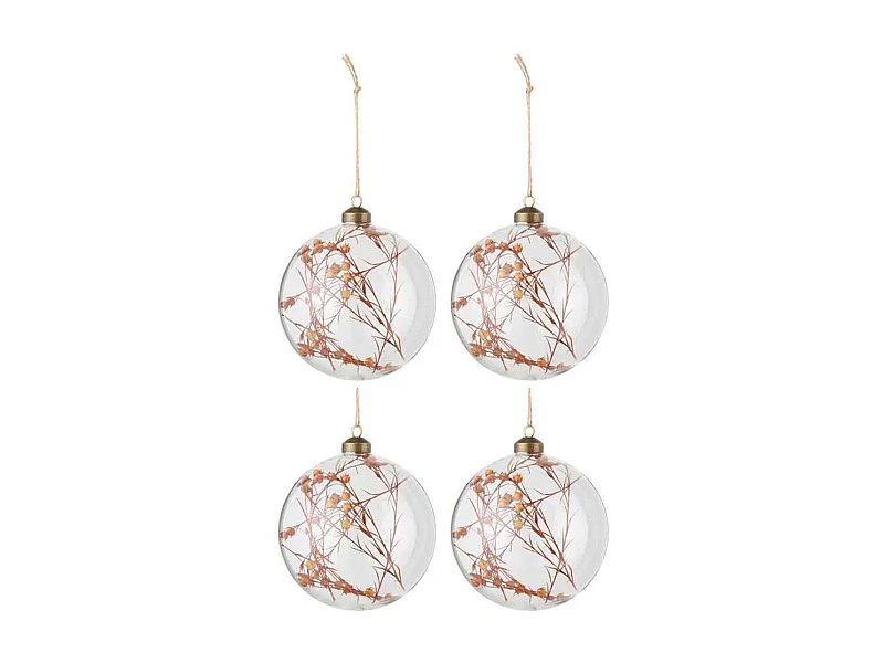 Scatola di 4 palline di Natale in vetro arancione 12x12x12 cm