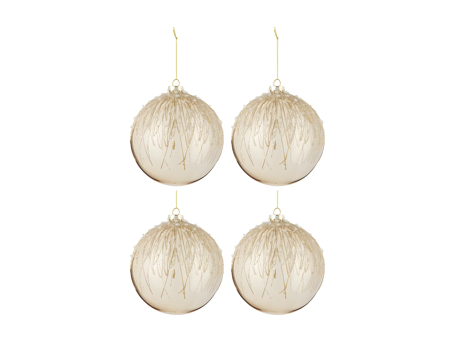 Caja de 4 bolas de Navidad de vidrio champagne 13x13x15 cm