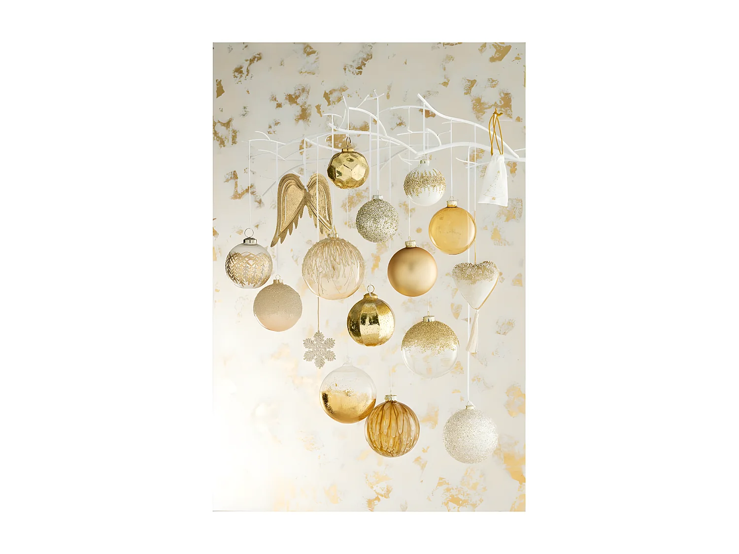 Scatola di 4 palline di Natale in vetro champagne 12x12x12 cm