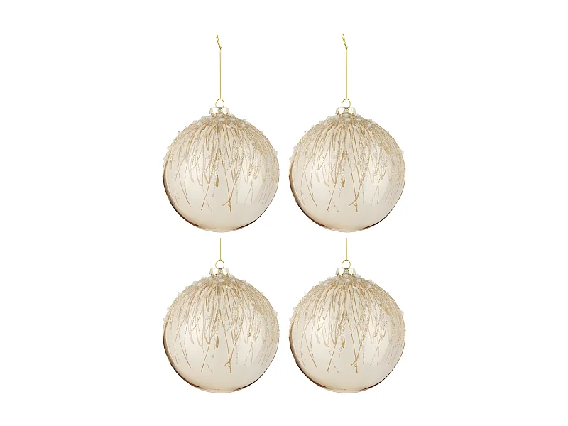 Lot de 4 Boules de Noël "Perles Pailletées" 12cm Or
