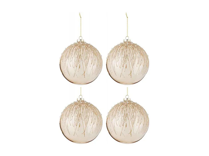 Scatola di 4 palline di Natale in vetro champagne 12x12x12 cm