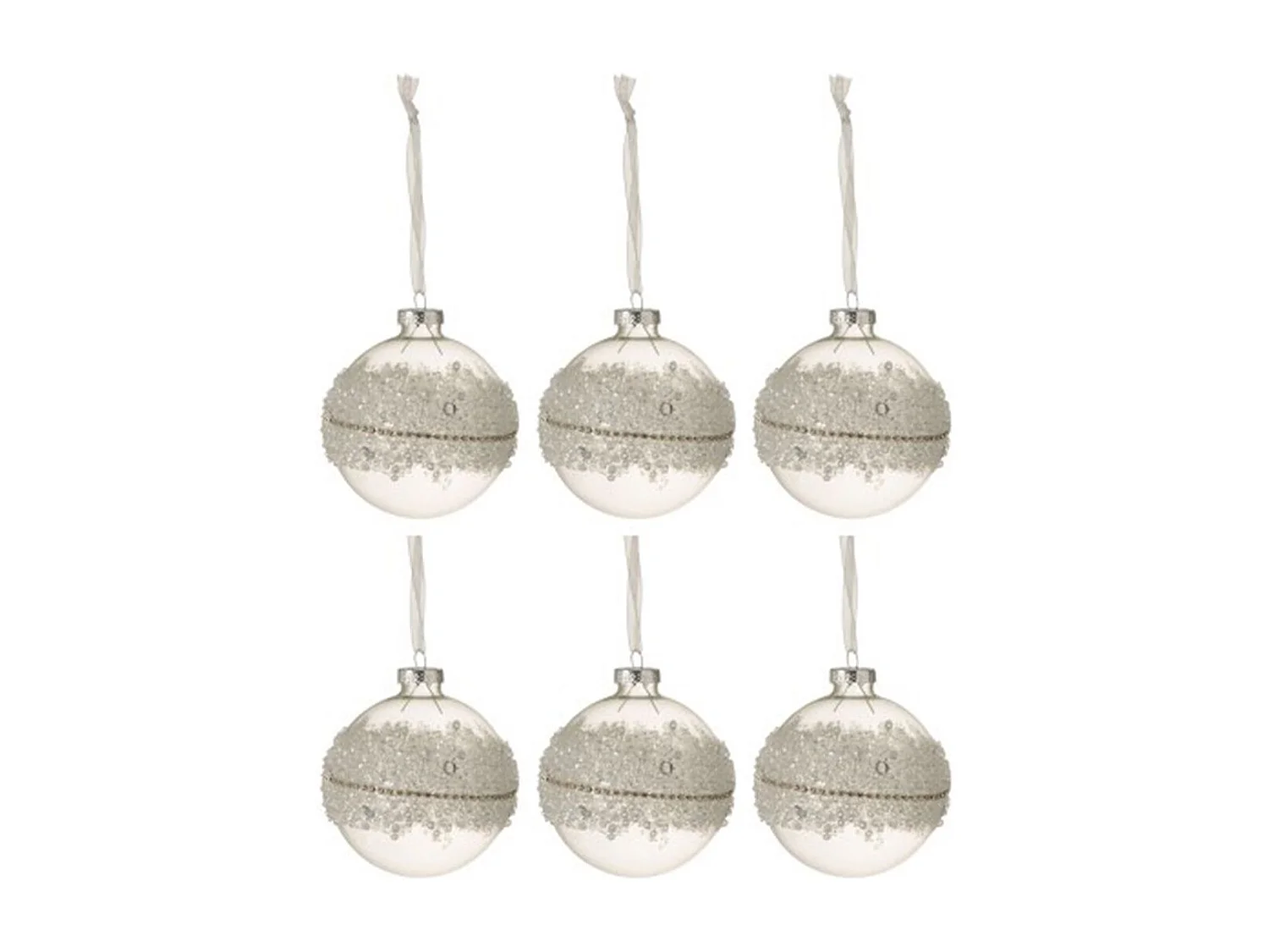 Lot de 6 Boules de Noël "Glace" 8cm Blanc & Argent