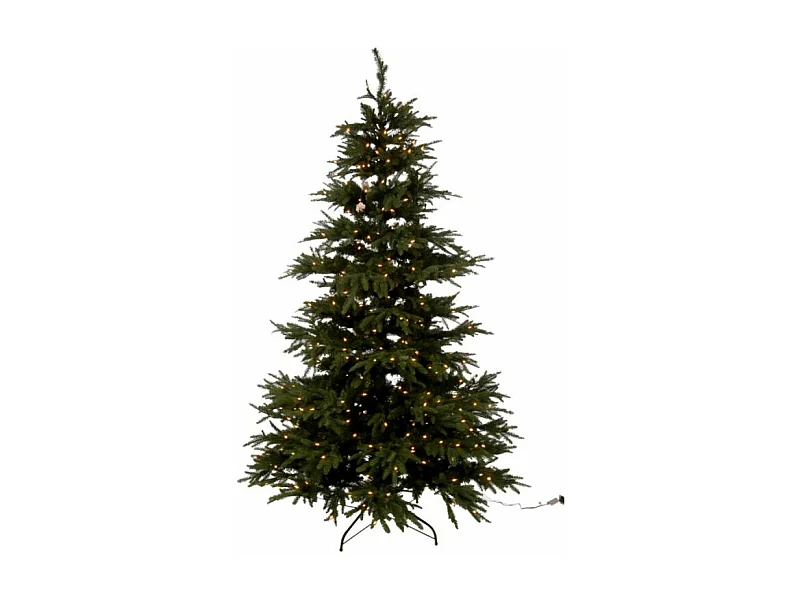 Albero di Natale decorativo con luci a LED in plastica verde H225 cm