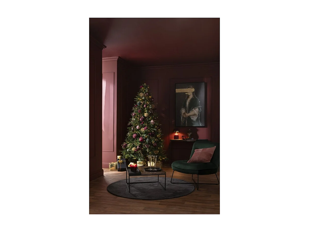 Albero di Natale decorativo con luci a LED in plastica verde H225 cm