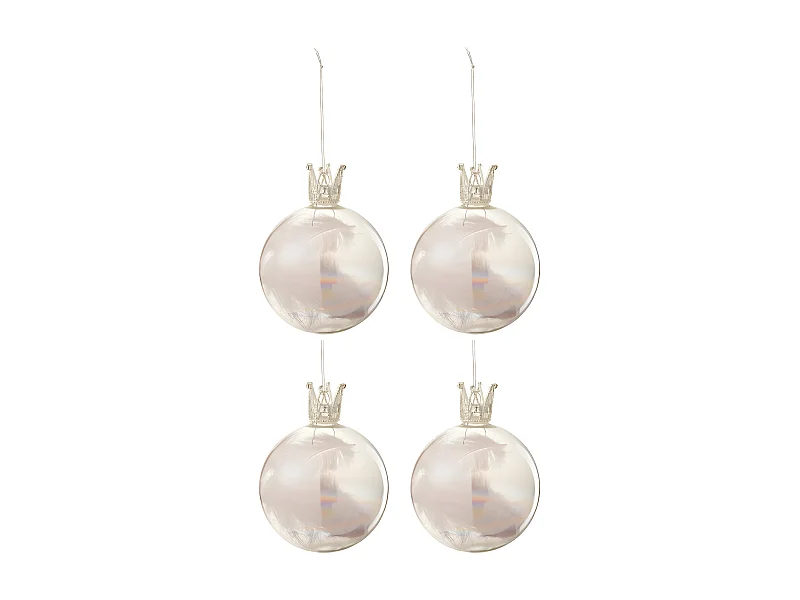 Scatola di 4 palline di Natale in vetro rosa 10x10x10 cm