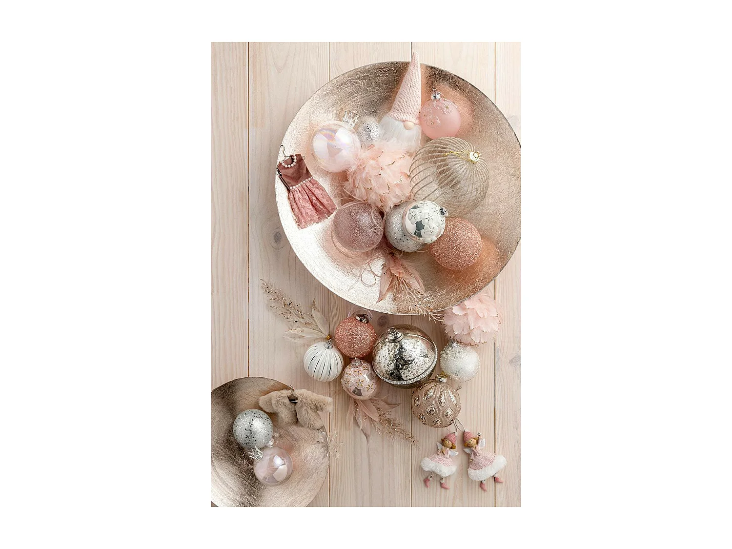 Scatola di 4 palline di Natale in vetro rosa 10x10x10 cm