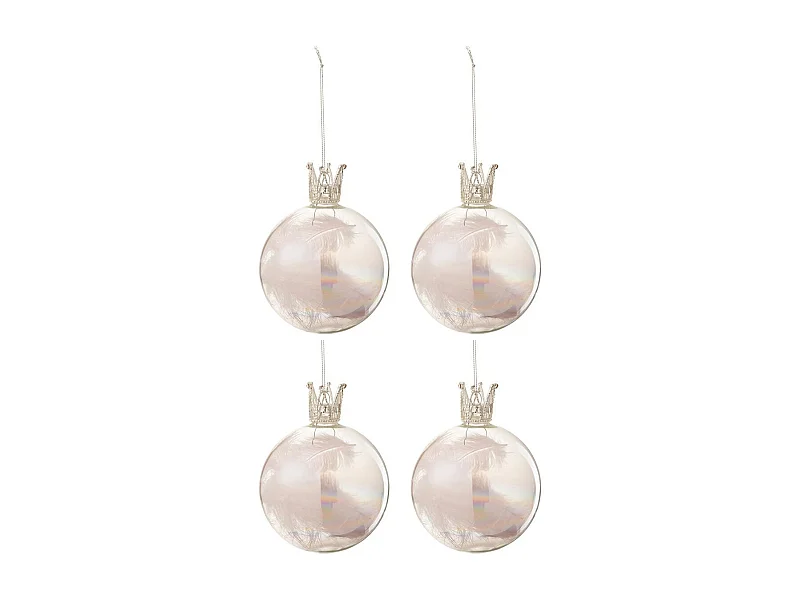 Scatola di 4 palline di Natale in vetro rosa 10x10x10 cm